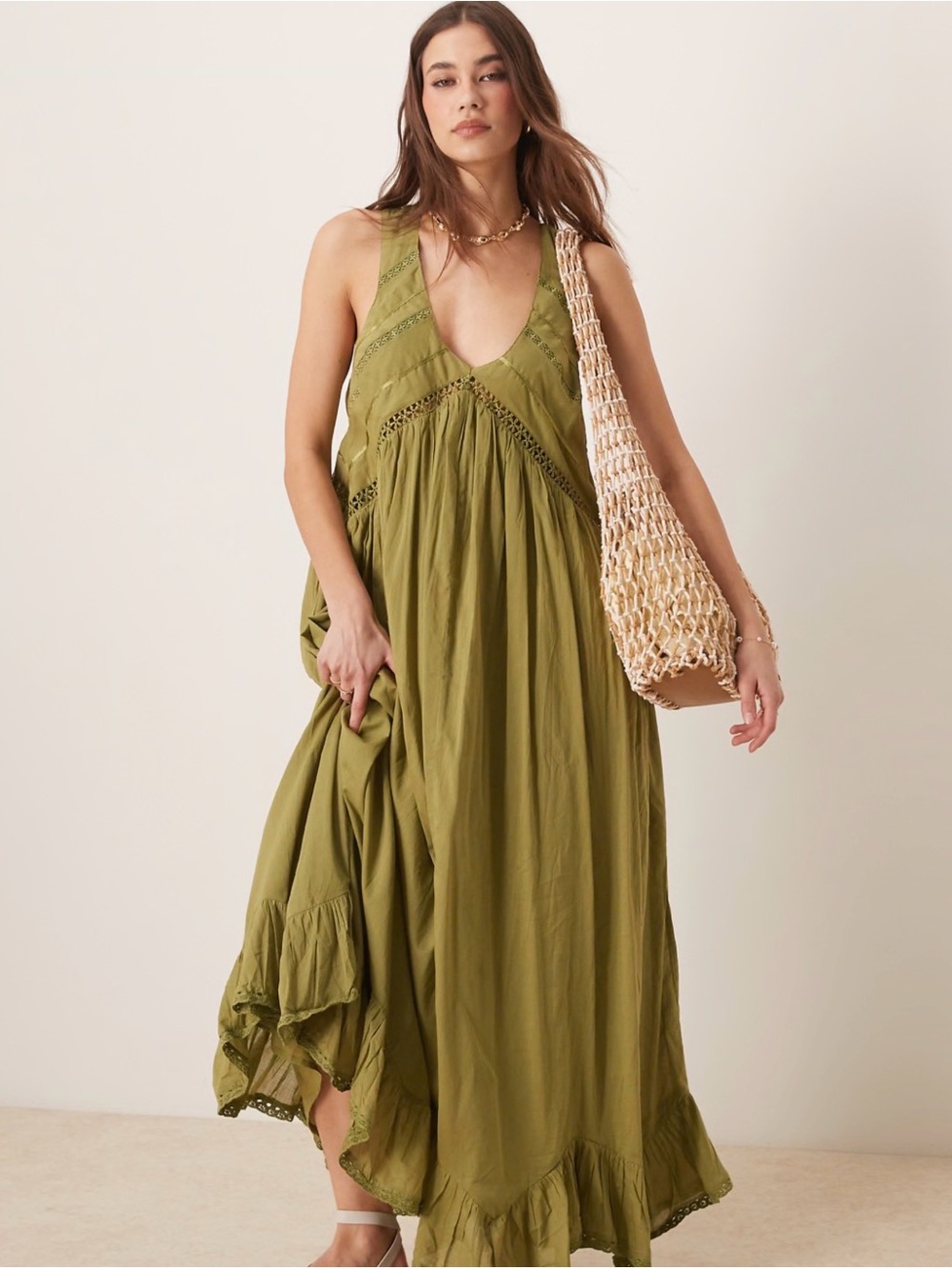 ASOS Olive Green Sleeveless Maxi Dress - Picture 3 of 5